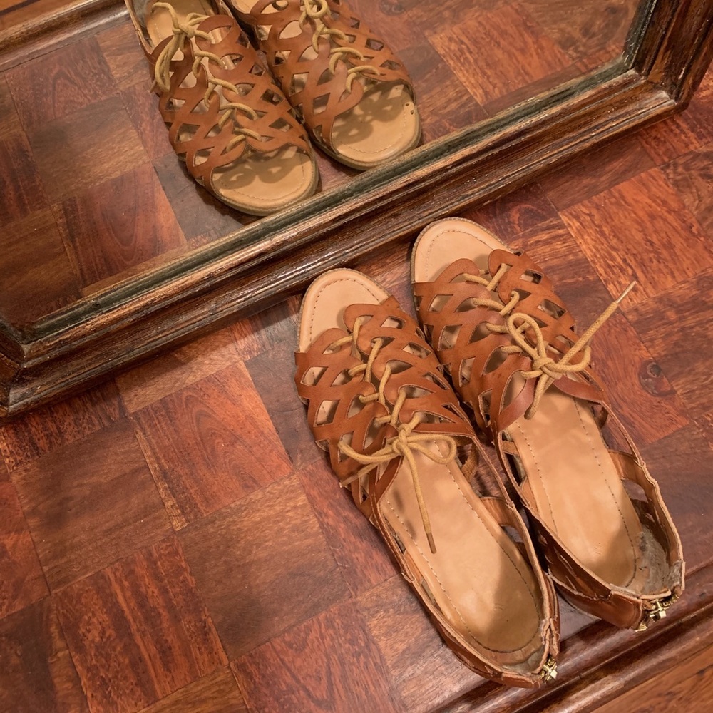 Women Roman Sandals Leather Hollow Out Peep Toe